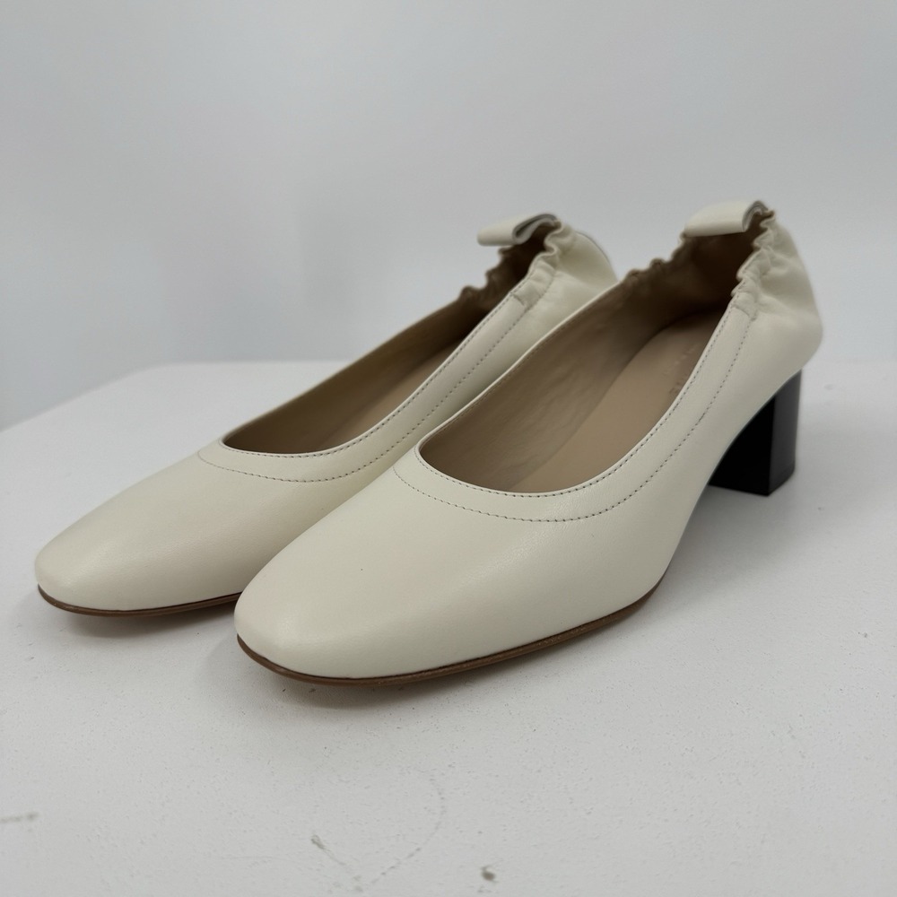 Everlane The Italian Leather Day Heel Bone 6.5 Womens Elastic Back Comfort Pump